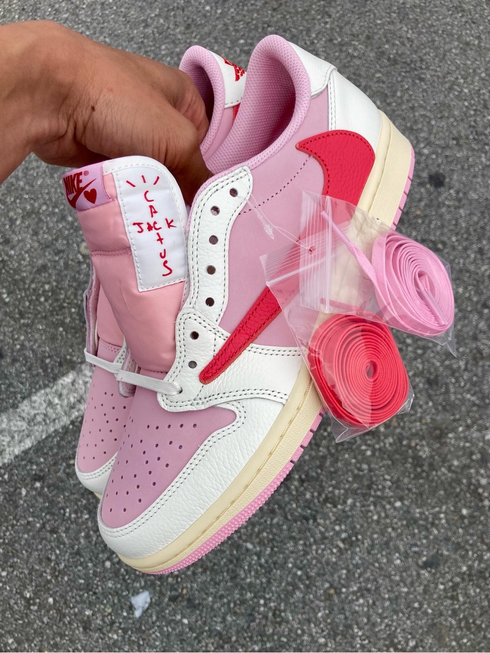 Travis Scott Pink, Hot Pink and White Low-Top Sneakers